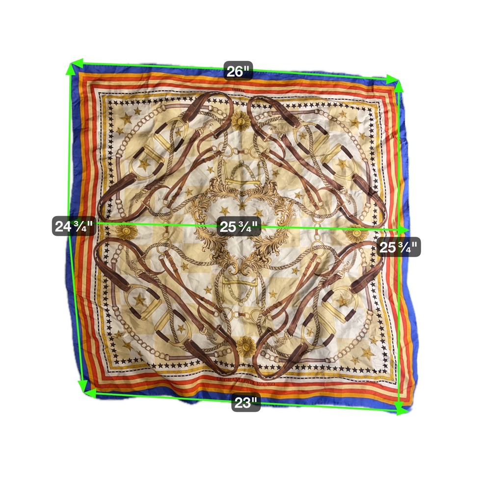 Sandro Le Grand Prix Rode Equestrian Scarf Silk Blue Red Yellow Horse Bit Design - Picture 3 of 5